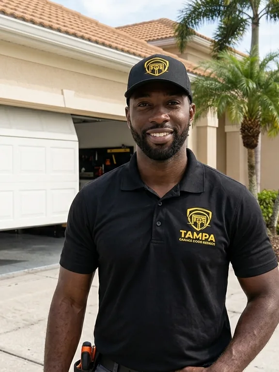 Tampa Garage Door Repairs technician on a residential driveway